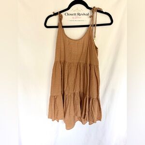 aerie Caramel Tiered Gauze Sundress with Gold Threading
